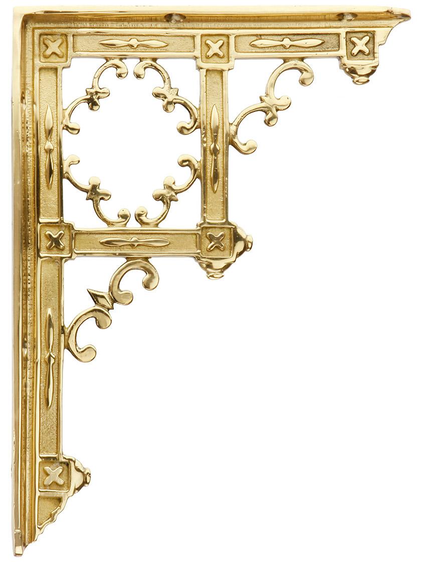 Brass Gothic-Style Shelf Bracket - 9 1/4" x 6 3/4"